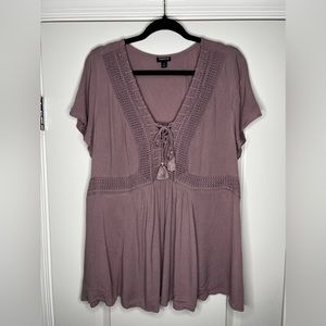 Torrid Babydoll Lace Up Top, 1X, Mauve
